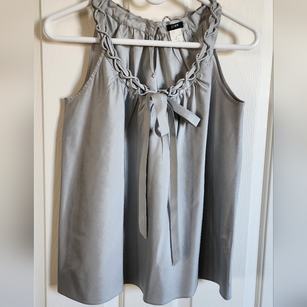 EUC- J CREW -  Silk top with neckline details. Size 2. Silver